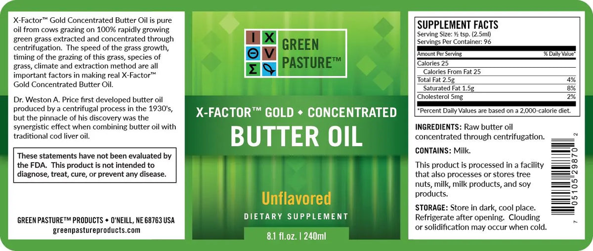 Oral Care “X-Factor” Butter Oil supplement facts label