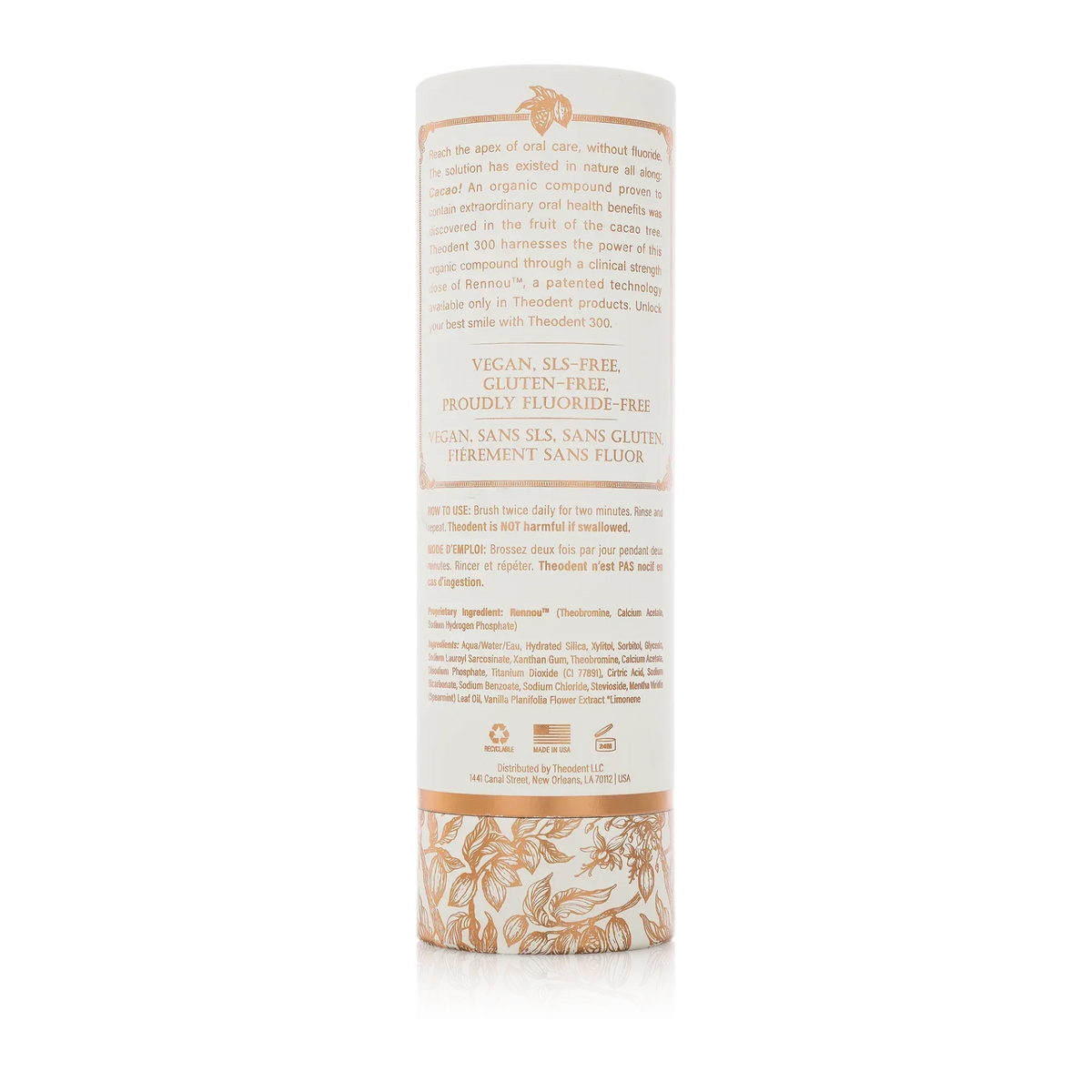 Theodent 300 Diamond Mint Fluoride-Free Toothpaste supplement facts label