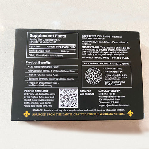 ALTAI SHILAJIT RESIN TABS supplement facts label