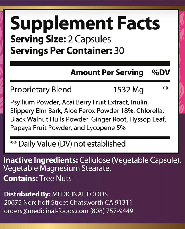 Flat Belly Daily Fiber Blend with Psyllium & Acai supplement facts label