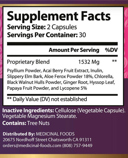 Flat Belly Daily Fiber Blend with Psyllium & Acai supplement facts label