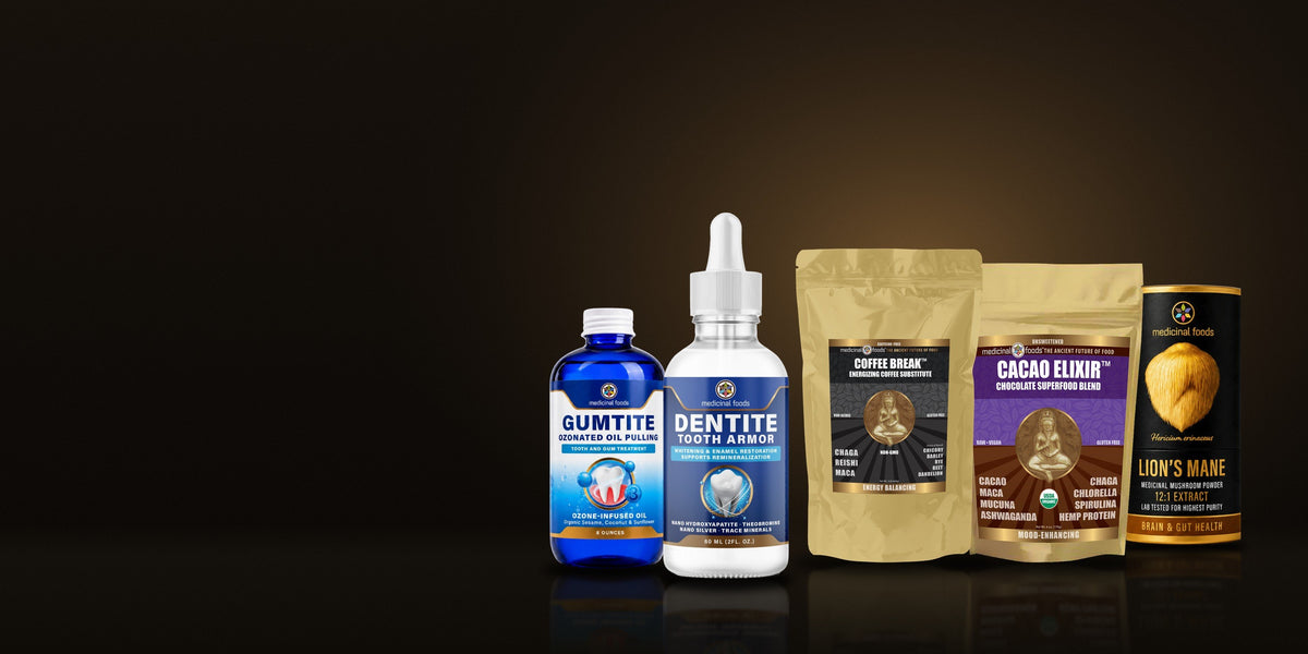 Medicinal Foods Dentite, Gumtite, Coffee Break, Cacao Elixir and Lion's Mane