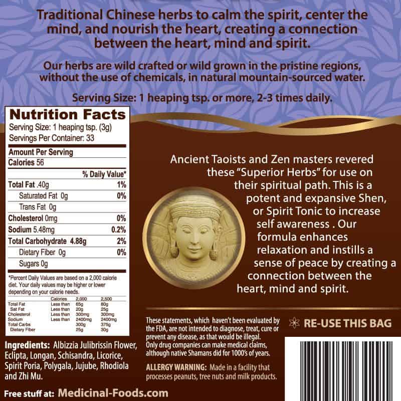 Spirit Tonic supplement facts label