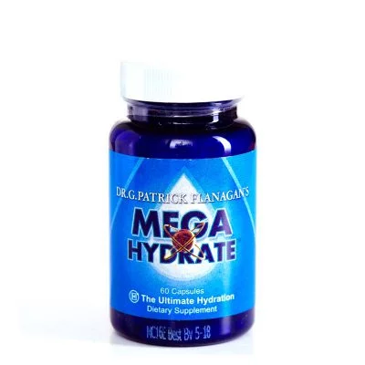 MegaHydrate antioxidant supplement in blue bottle