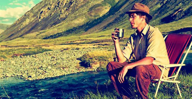 Outdoor Camping Reishi Tea Drinking Man 