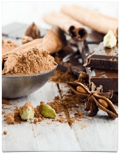Raw cacao powder, chocolate bars, anise, cinnamon