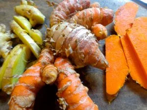 fresh ginger and turmeric root