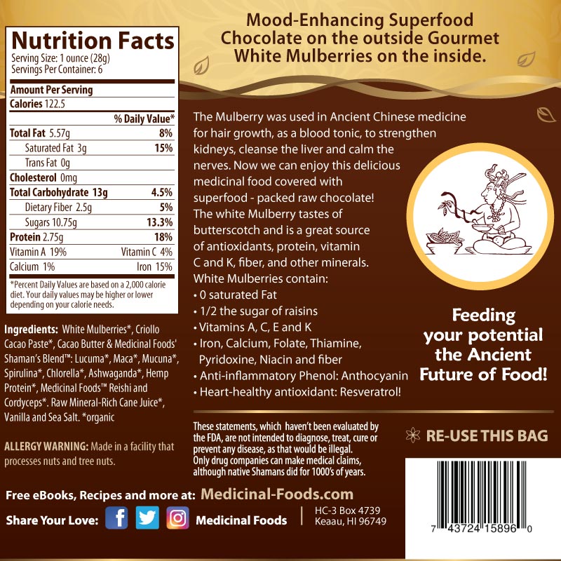 Raw Chocolate White Mulberries Ingredients Label