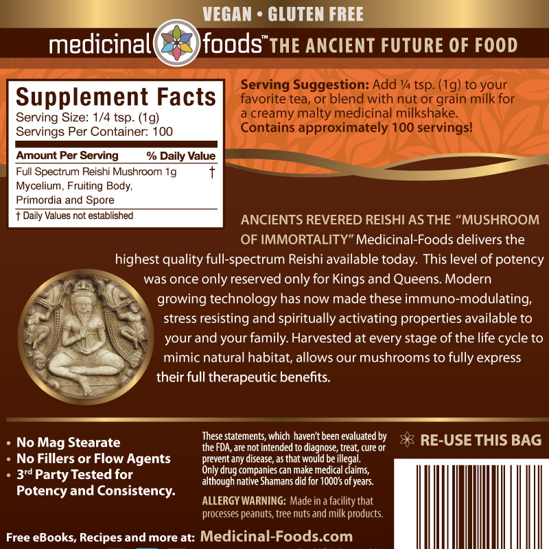 Reishi Mushroom Powder Ingredients Medicinal Foods