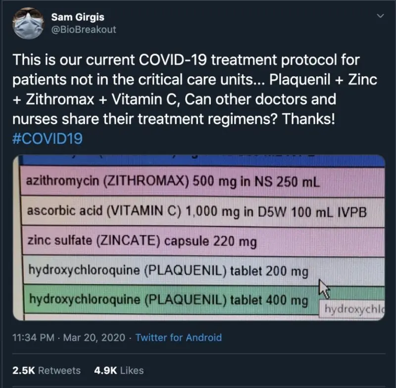 Hydrochloroqunine Sam Girgis Biobreakout Covid 