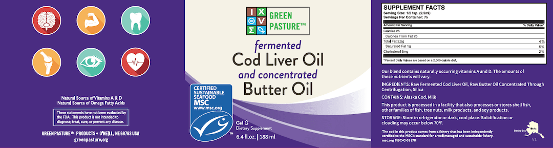 Green Pasture X Factor Gold High Vitamin Butter Oil Ingredient Label