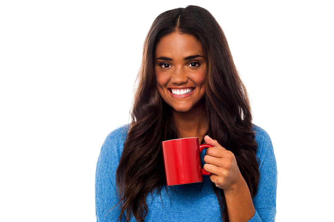 Happy Girl Drinking Coffee Break