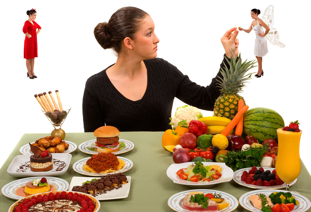 Choose Healthy Unhealthy Foods Woman Table