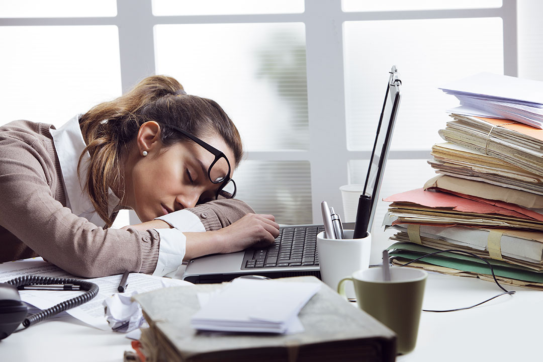Fatigue Asleep Desk Laptop Woman