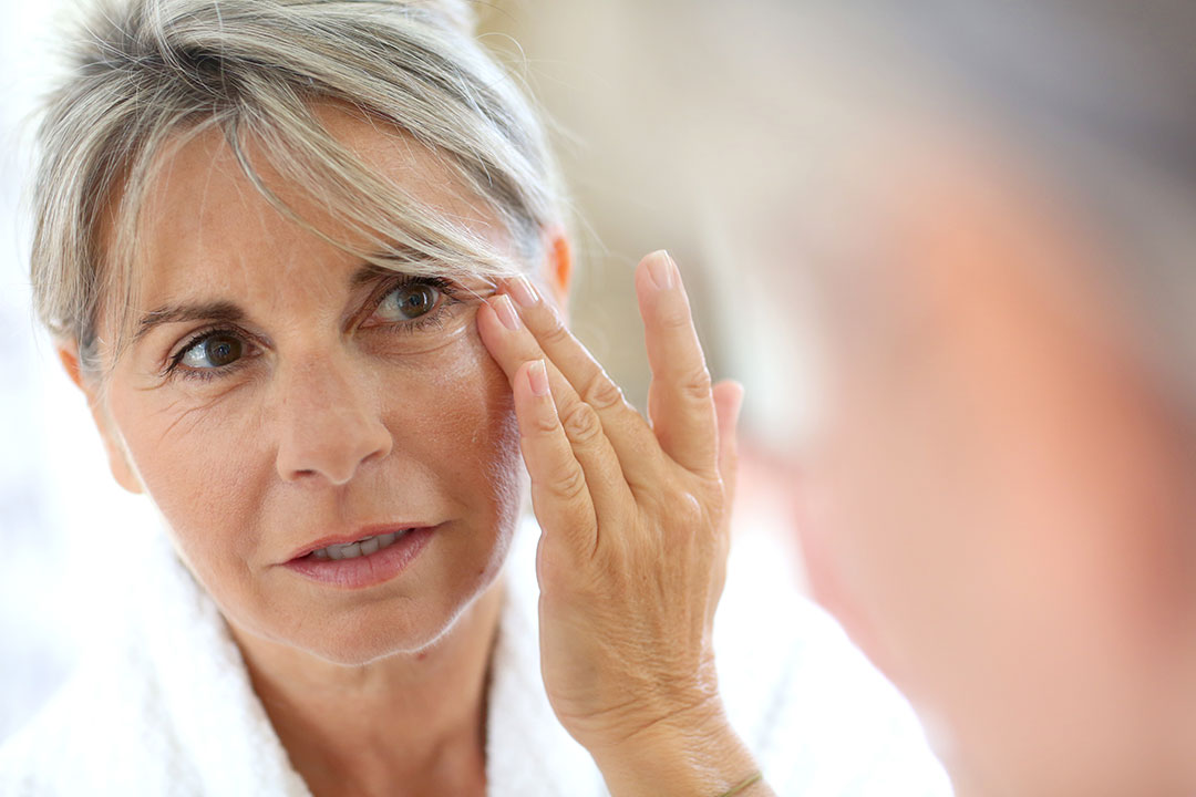 Mature Woman Gray Hair Skin Face Wrinkles